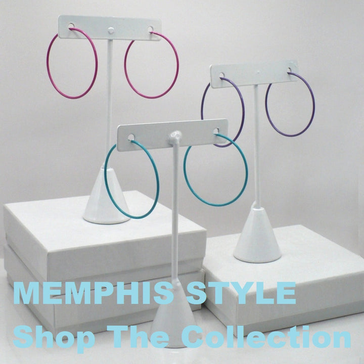 1980s Vintage Turquoise Blue Pop Art Memphis Style Hoop Earrings (1 1/2 inch)