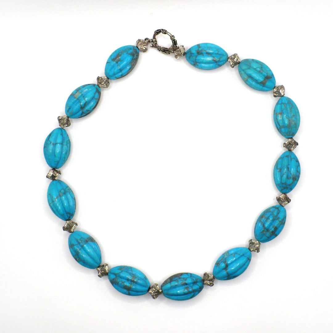 1970s Vintage Chunky Blue Howlite and Silver Beaded Necklace