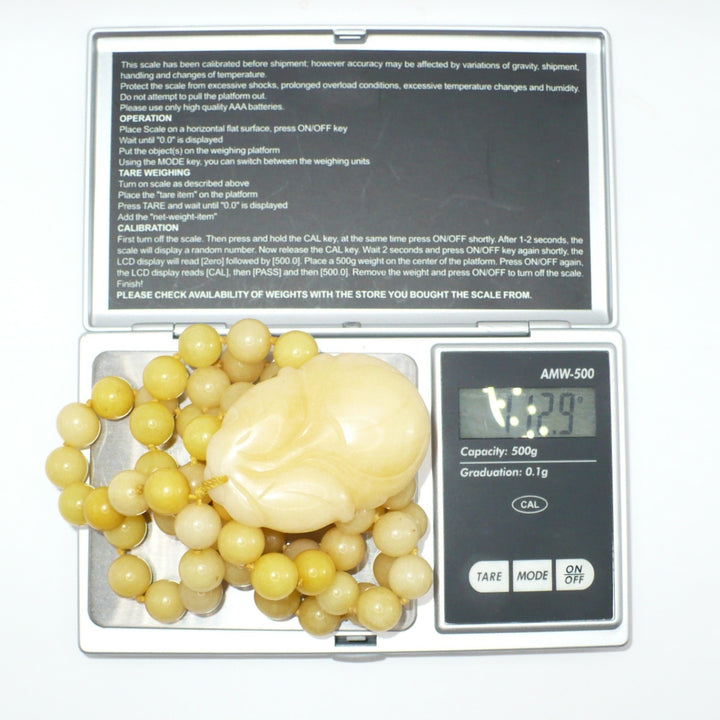 1970s Vintage Yellow Nephrite Jade Carved Persimmon Beaded Necklace