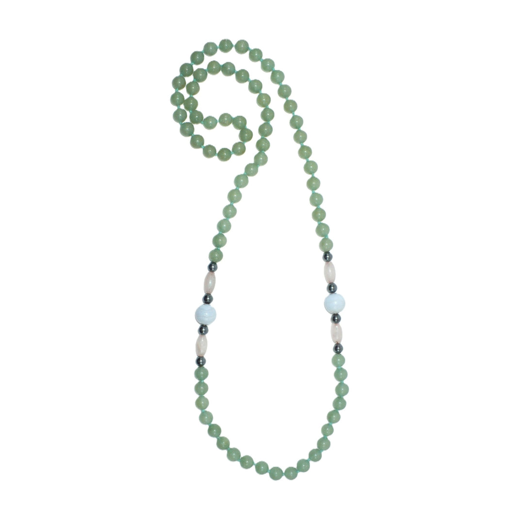 1970s Vintage Aventurine Multi-Gemstone Beaded Strand Necklace on white background.