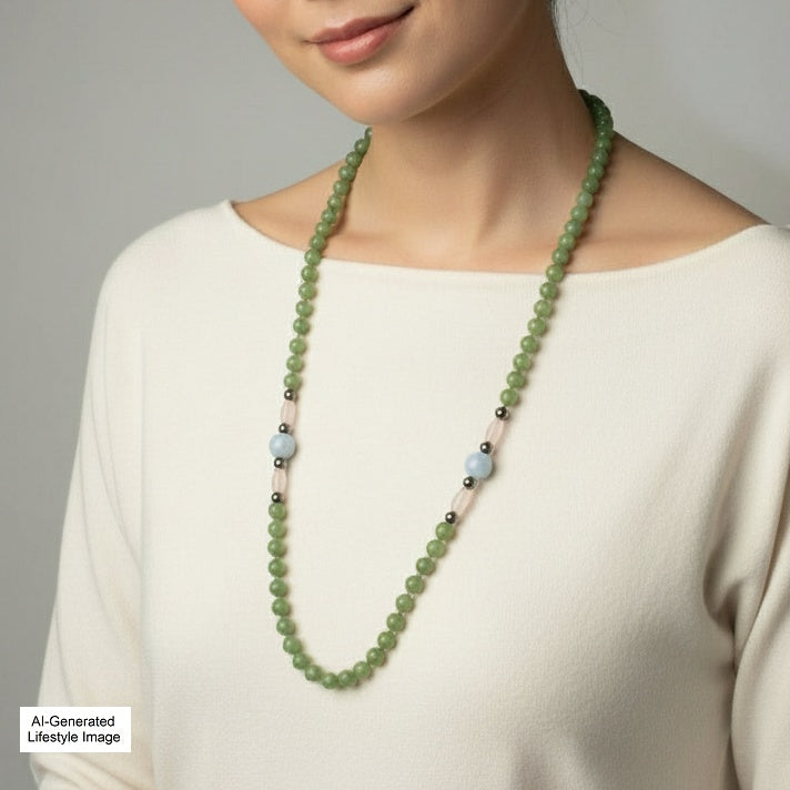 1970s Vintage Aventurine Multi-Gemstone Beaded Strand Necklace