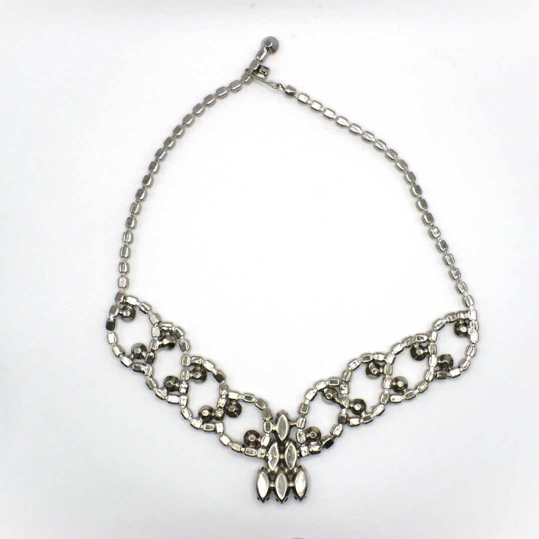 1950s Vintage Rhinestone Burlesque Bib Necklace back side.