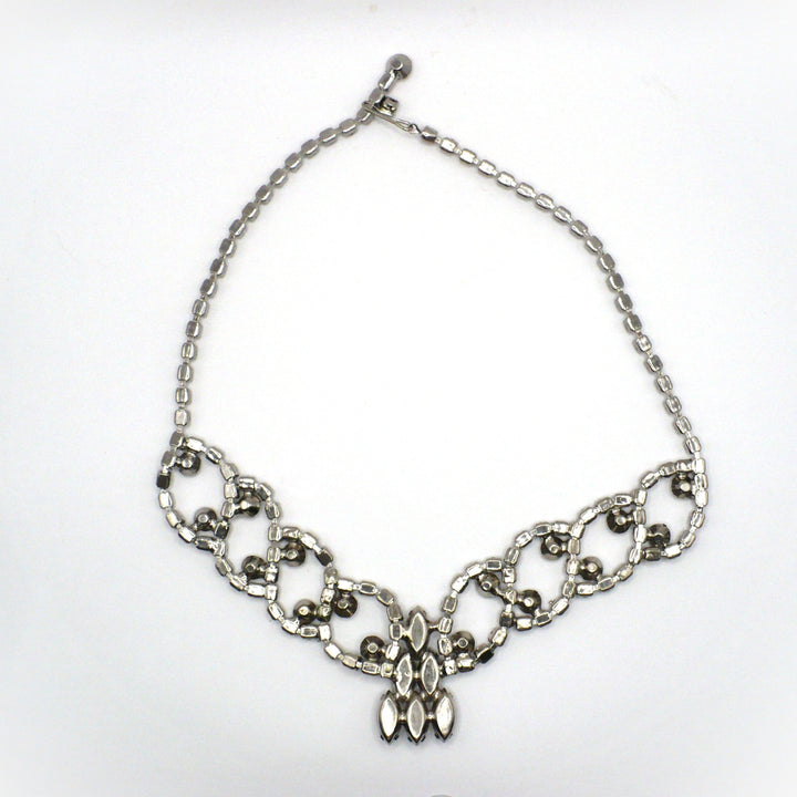 1950s Vintage Rhinestone Burlesque Bib Necklace back side.
