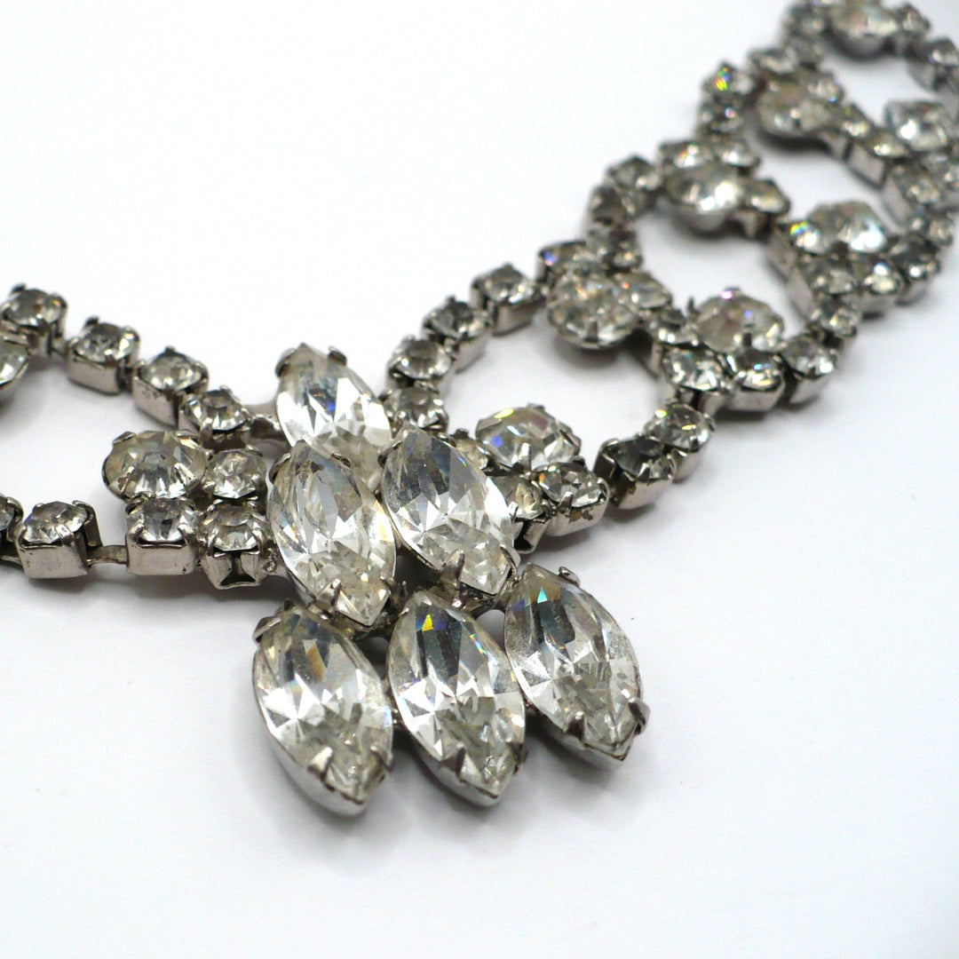 1950s Vintage Rhinestone Burlesque Bib Necklace close-up view 3.