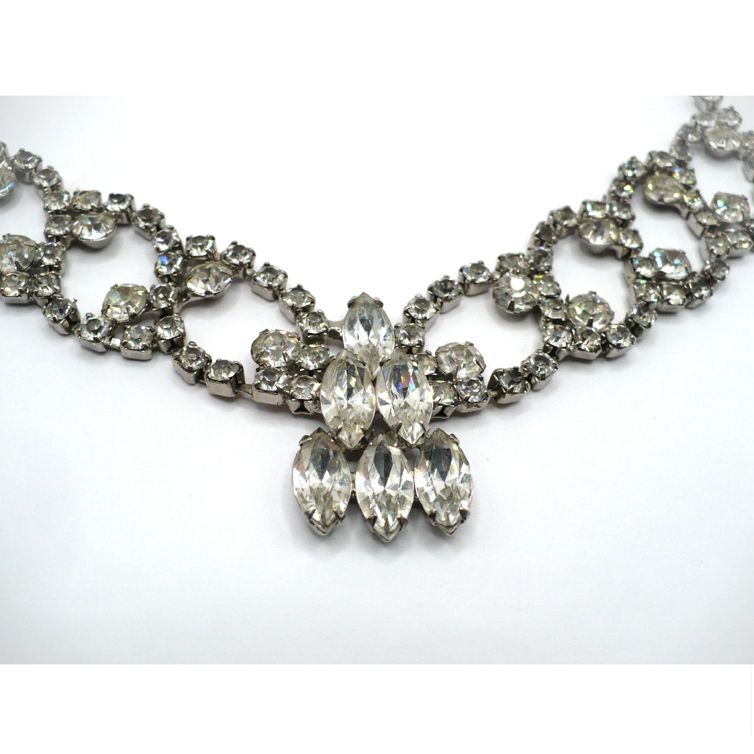 1950s Vintage Rhinestone Burlesque Bib Necklace close-up view 2.