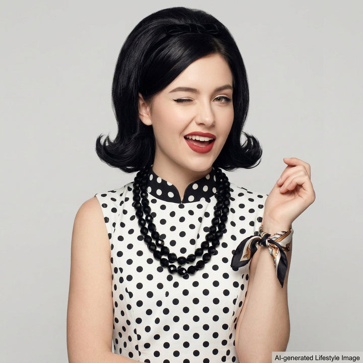 1950s Vintage Multi-strand Black Facet Breaded Post-war Necklace in a retro gal.