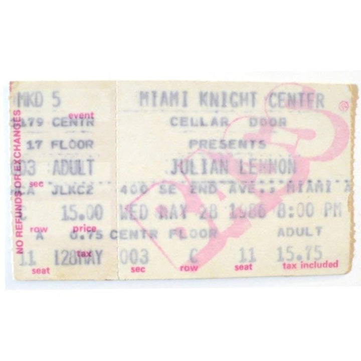Julian Lennon Ticket Kick Off Show 1986