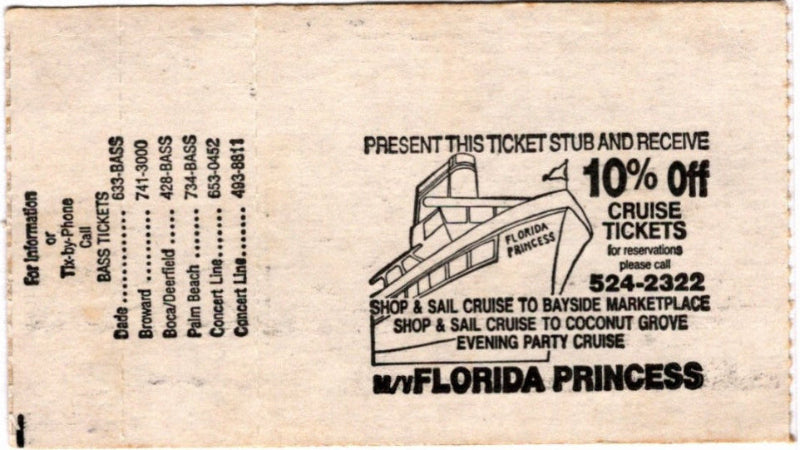 Kansas & Night Ranger 1988 Ticket Stub, back.
