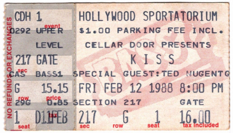 Kiss & Ted Nugent 1988 Ticket Stub, back.