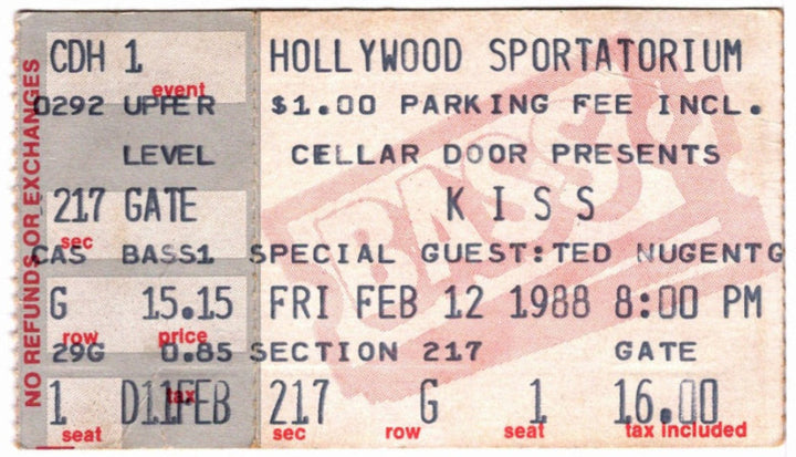 Kiss & Ted Nugent 1988 Ticket Stub, back.