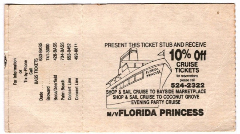 L.A. Guns Tour 1988 Ticket Stub, back.