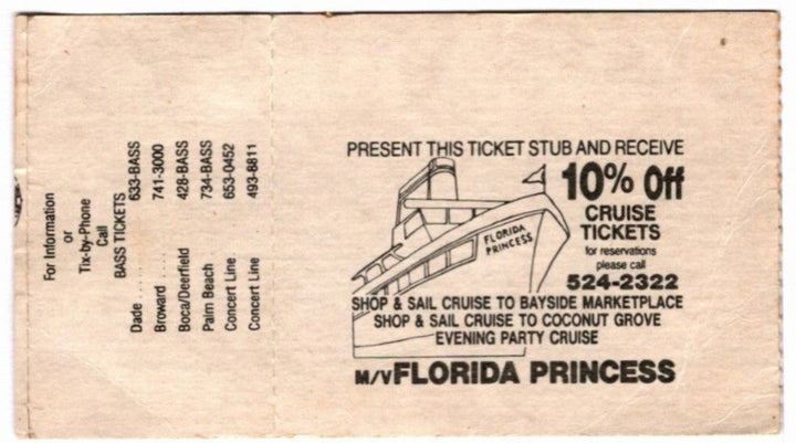 L.A. Guns Tour 1988 Ticket Stub, back.