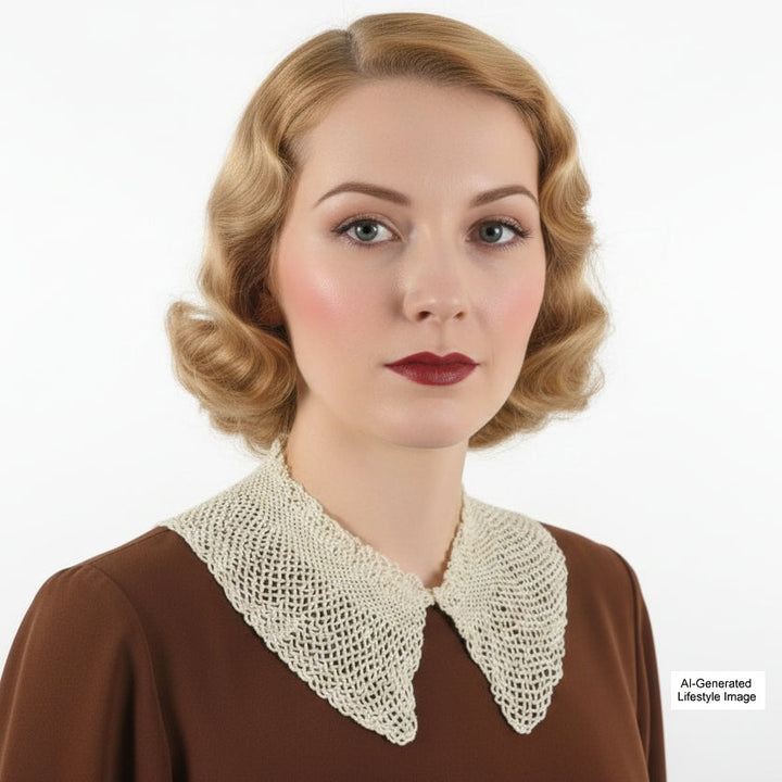 1930s Vintage Almond White Crochet Rayon Lace Collar
