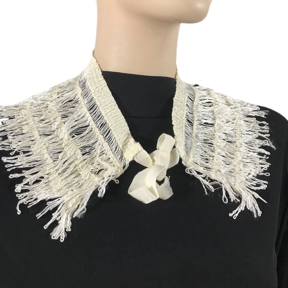 1930s Creamy White, Self-tie Silk Lace Shawl Collar.