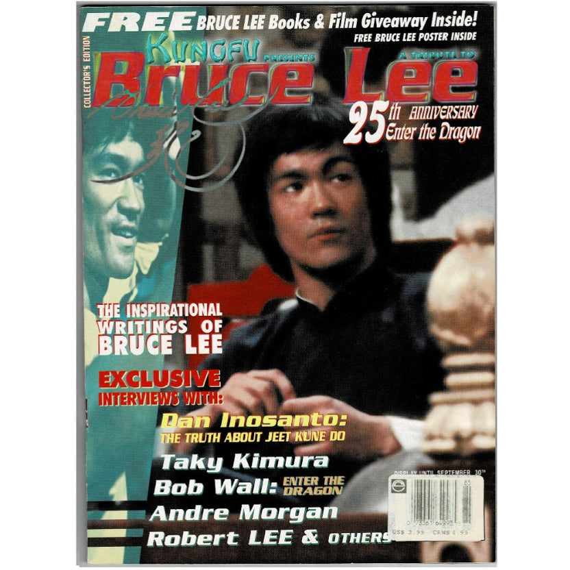 Kung Fu  Magazine cover featuring Bruce Lee with promotional text and images of other martial artists.
