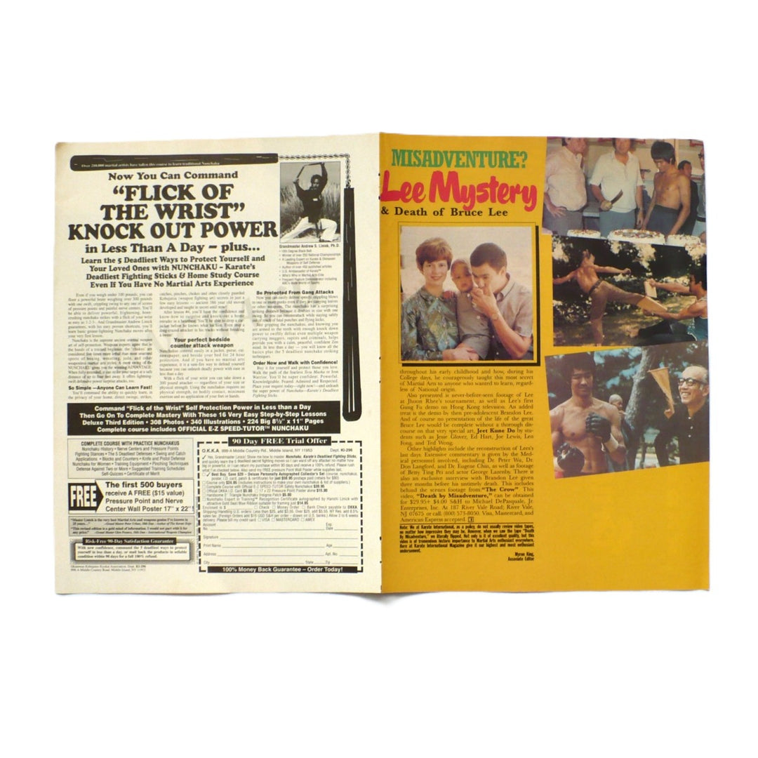 Reverse side of centerfold features the original 1996 print advertisements, including the famous "Flick of the Wrist" Knock Out Power home-study course ad and an editorial review for the documentary Misadventure? The Life and Death of Bruce Lee.