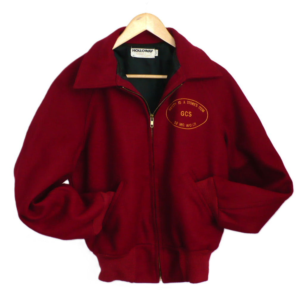 1980s Vintage Men's Red Wool Workwear Varsity Jacket Small.