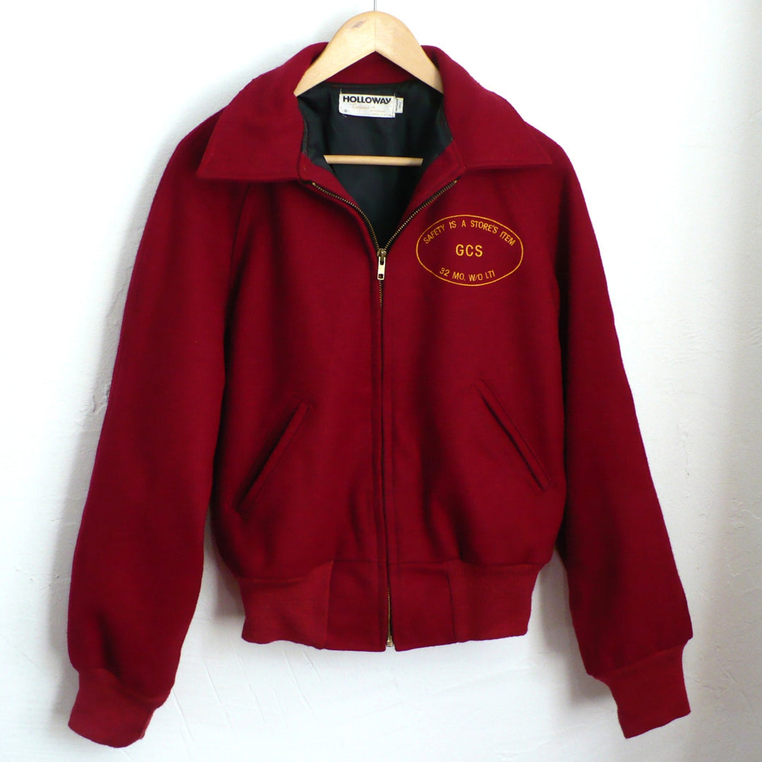 1980s Vintage Men's Red Wool Workwear Varsity Jacket Small.