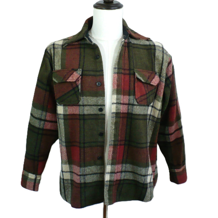 1960s Vintage Shacket Plaid Wool Jacket on dress form.