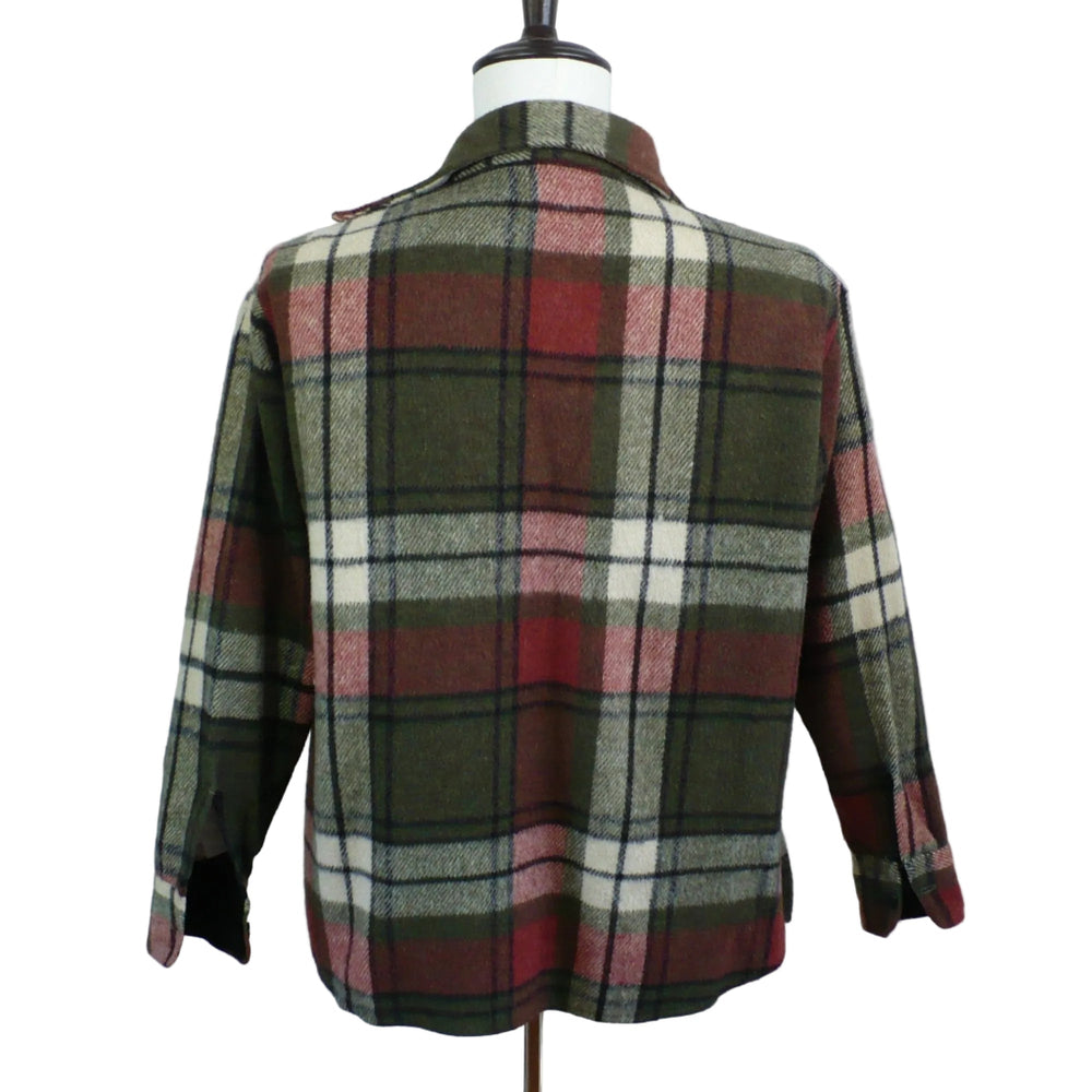 1960s Vintage Shacket Plaid Wool Jacket on dress form, view of back.