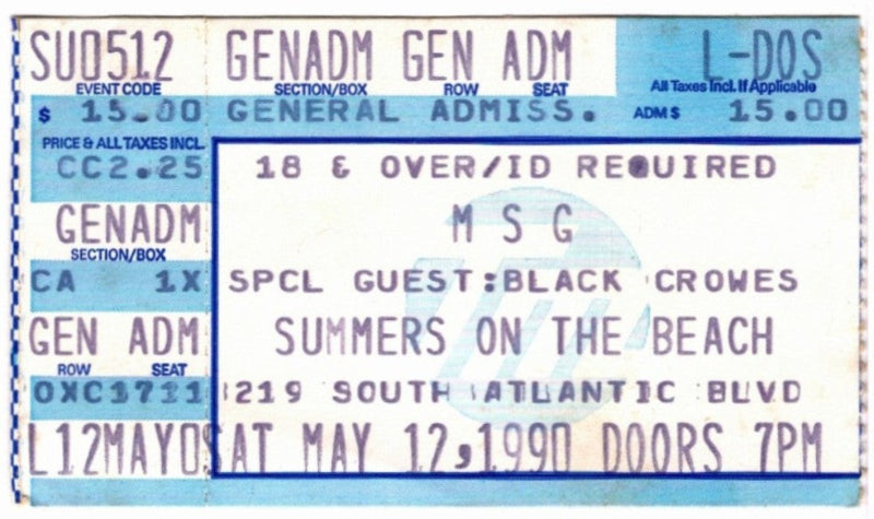 MSG McAuley Schenker Group 1990 Ticket Stub (B)  front.