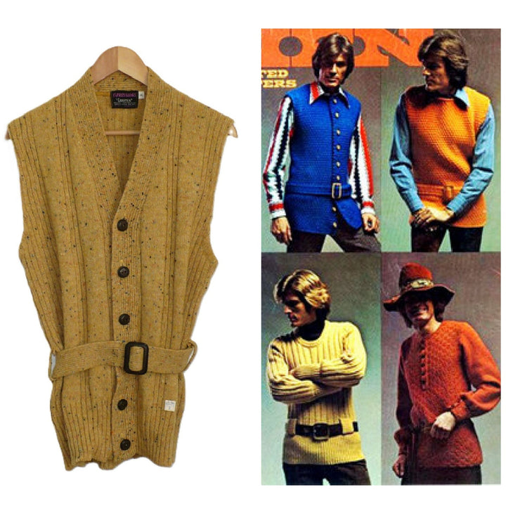 1970s Vintage Men's Belted Sweater Vest 