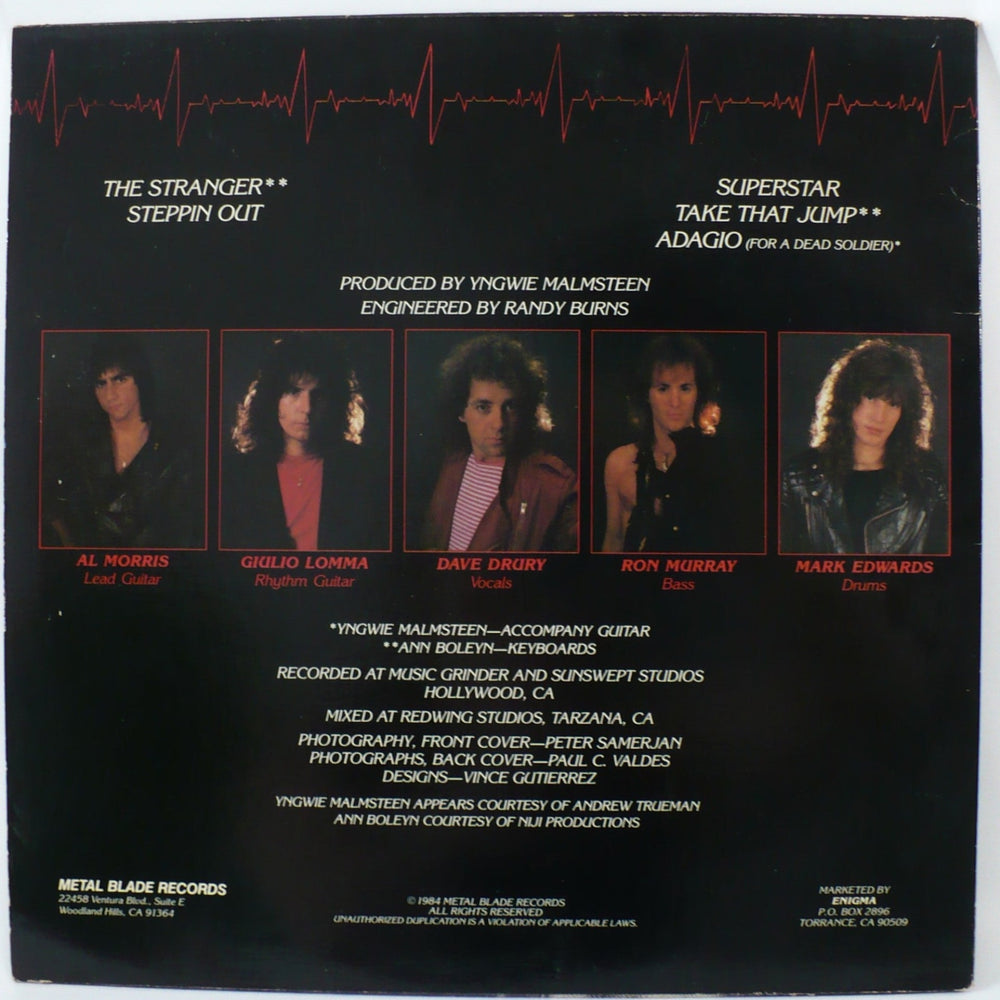 3rd Stage Alert 1984 12" Vintage Vinyl Record Yngwie Malmsteen back cover.