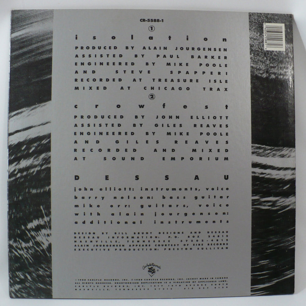 Dessau Isolation 1988 Vintage Vinyl back cover.