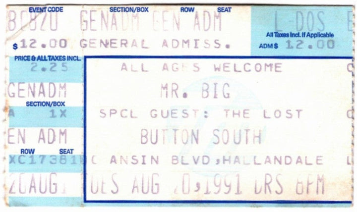 Mr Big Lean Into It 1991 Ticket Stub, front.