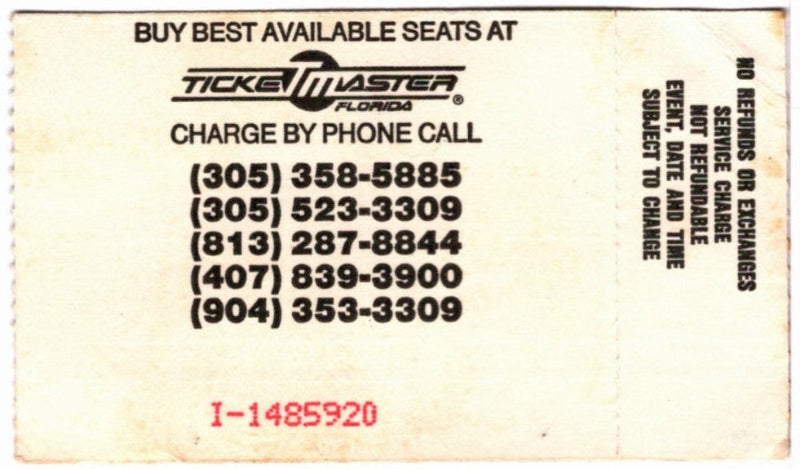 Mr. Big Lean Into It Tour 991 The Lost Vintage Ticket Stub, back.