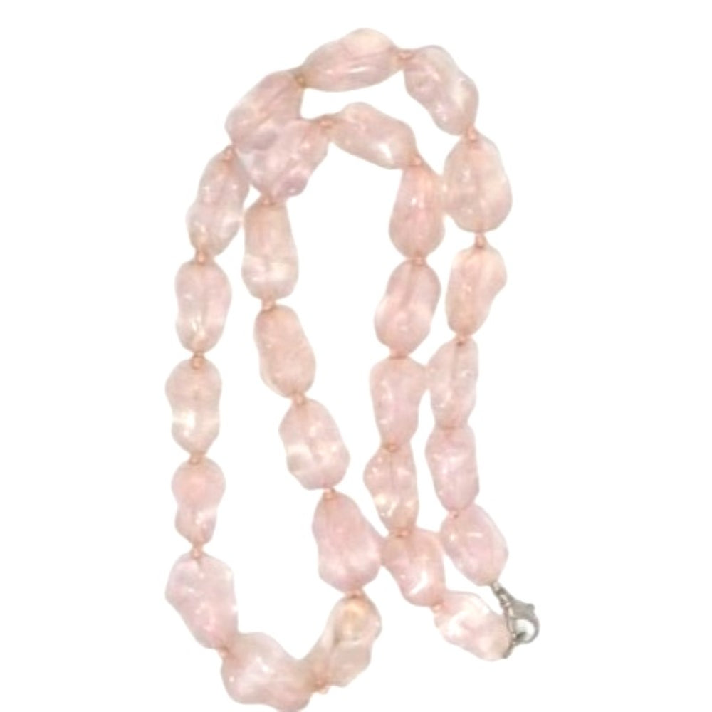 1980s Rose Quartz Nugget Bead Necklace 25" Stone of Love and Healing.
