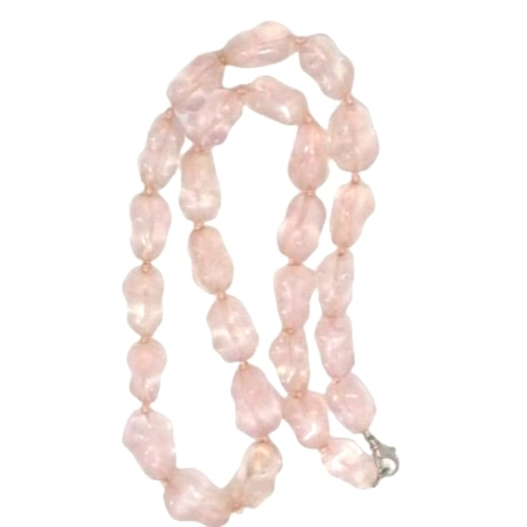 1980s Rose Quartz Nugget Bead Necklace 25" Stone of Love and Healing.