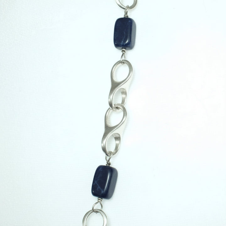 1970 Vintage Sterling Silver Artisan Link Sodalite Station Necklace  in detail.