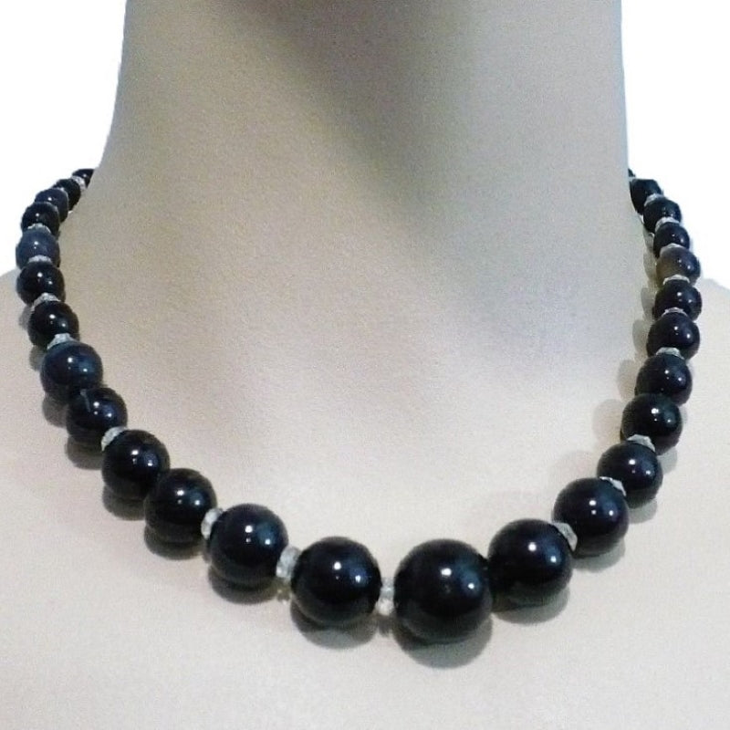 1920s Vintage Black Arabic Onyx Beaded Statement Choker Necklace.