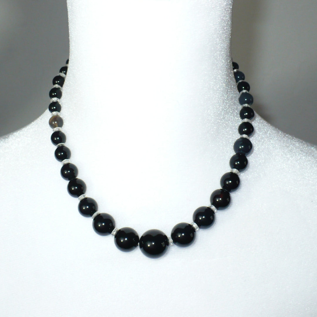 1920s Vintage Black Arabic Onyx Beaded Statement Choker Necklace.