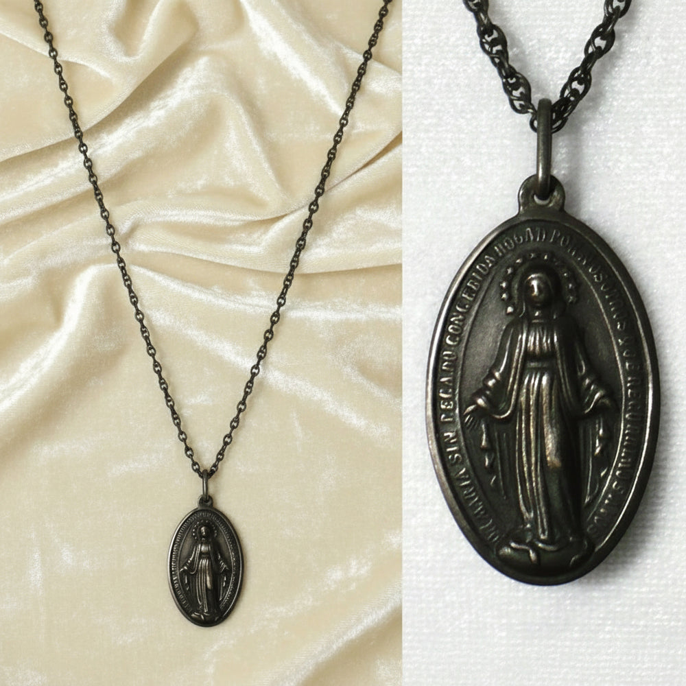 Victorian Miraculous Medal and Original Chain Necklace.