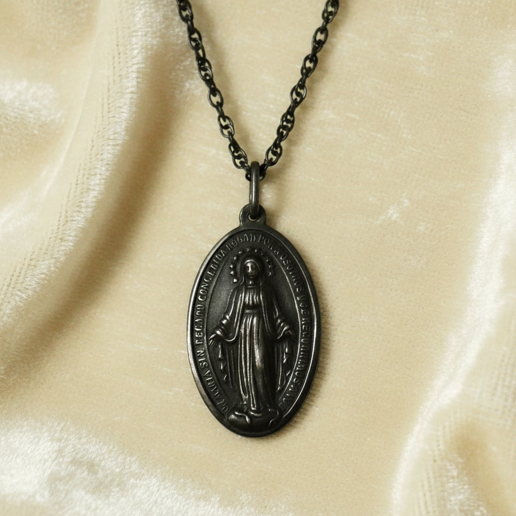 Victorian Miraculous Medal and Original Chain Necklace.
