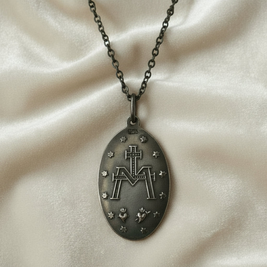 Victorian Miraculous Medal and Original Chain Necklace.