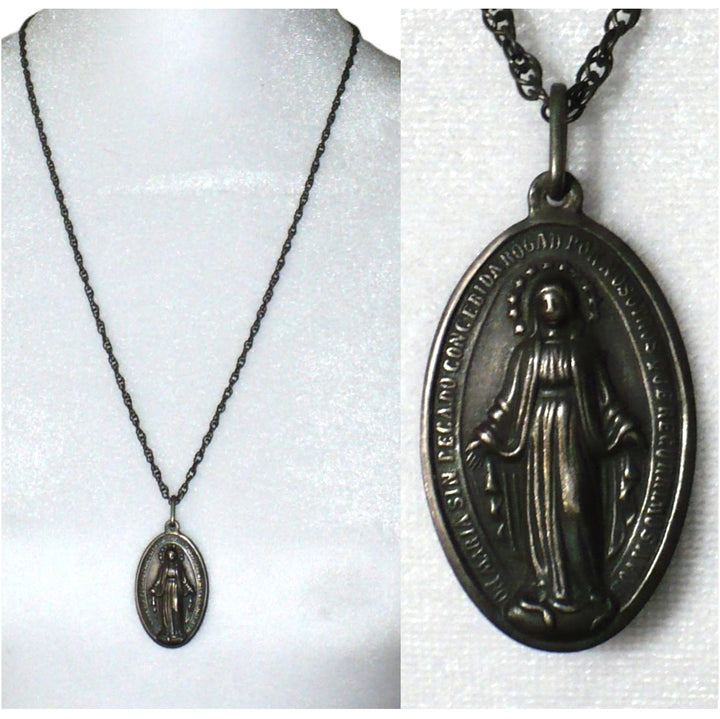 Victorian Miraculous Medal and Original Chain Necklace.