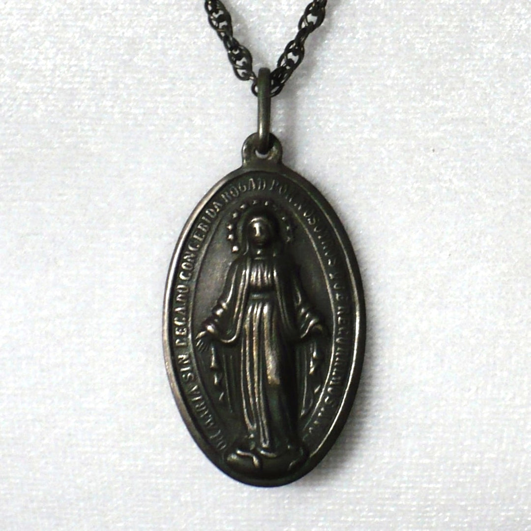 Victorian Miraculous Medal and Original Chain Necklace.