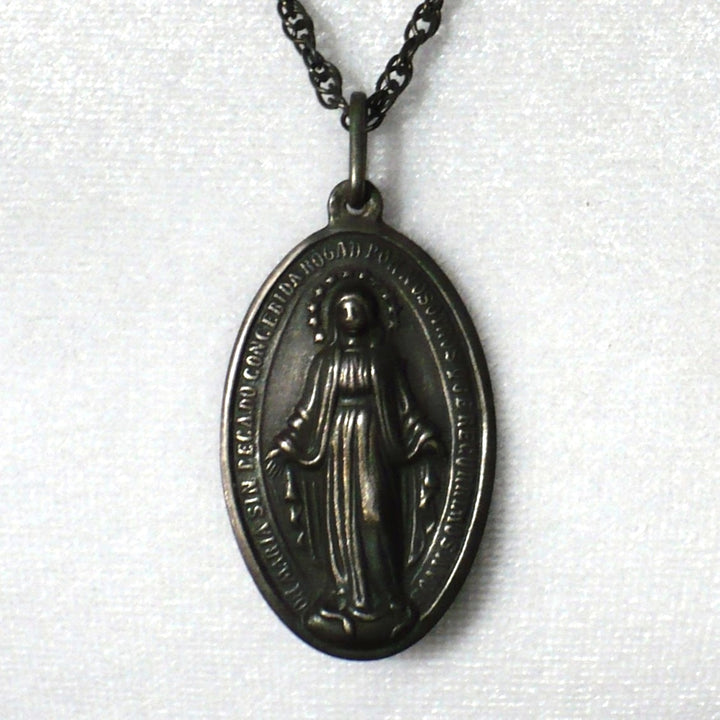 Victorian Miraculous Medal and Original Chain Necklace.