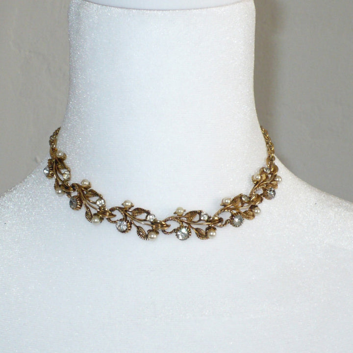 1960 Vintage Romantic Pearl Rhinestone Bridgerton-style Choker Necklace.