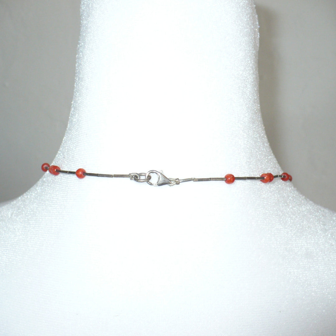 1960s Vintage Native Orange Coral Tagua Necklace.