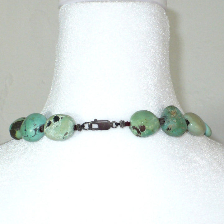 1970s Vintage Chunky Hubei Turquoise Beaded Statement Necklace.