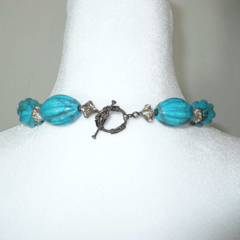 Vintage Chunky Blue Howlite & Sterling Silver Beaded Necklace 20".