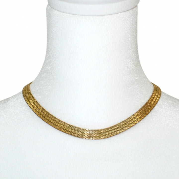 1940s Vintage Gold-tone Mesh Metal Fashion Necklace 17".