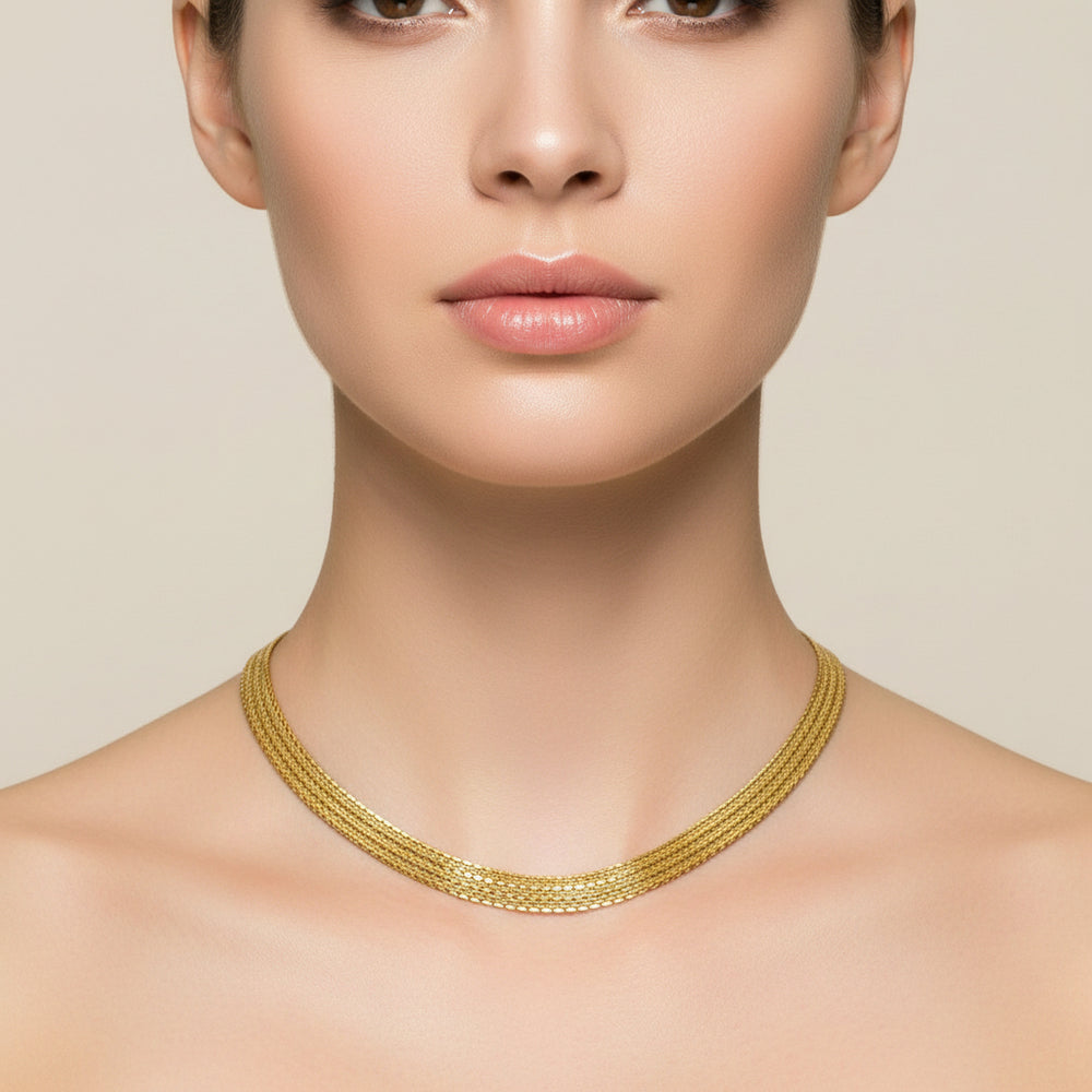 1940s Vintage Gold-tone Mesh Metal Fashion Necklace 17"