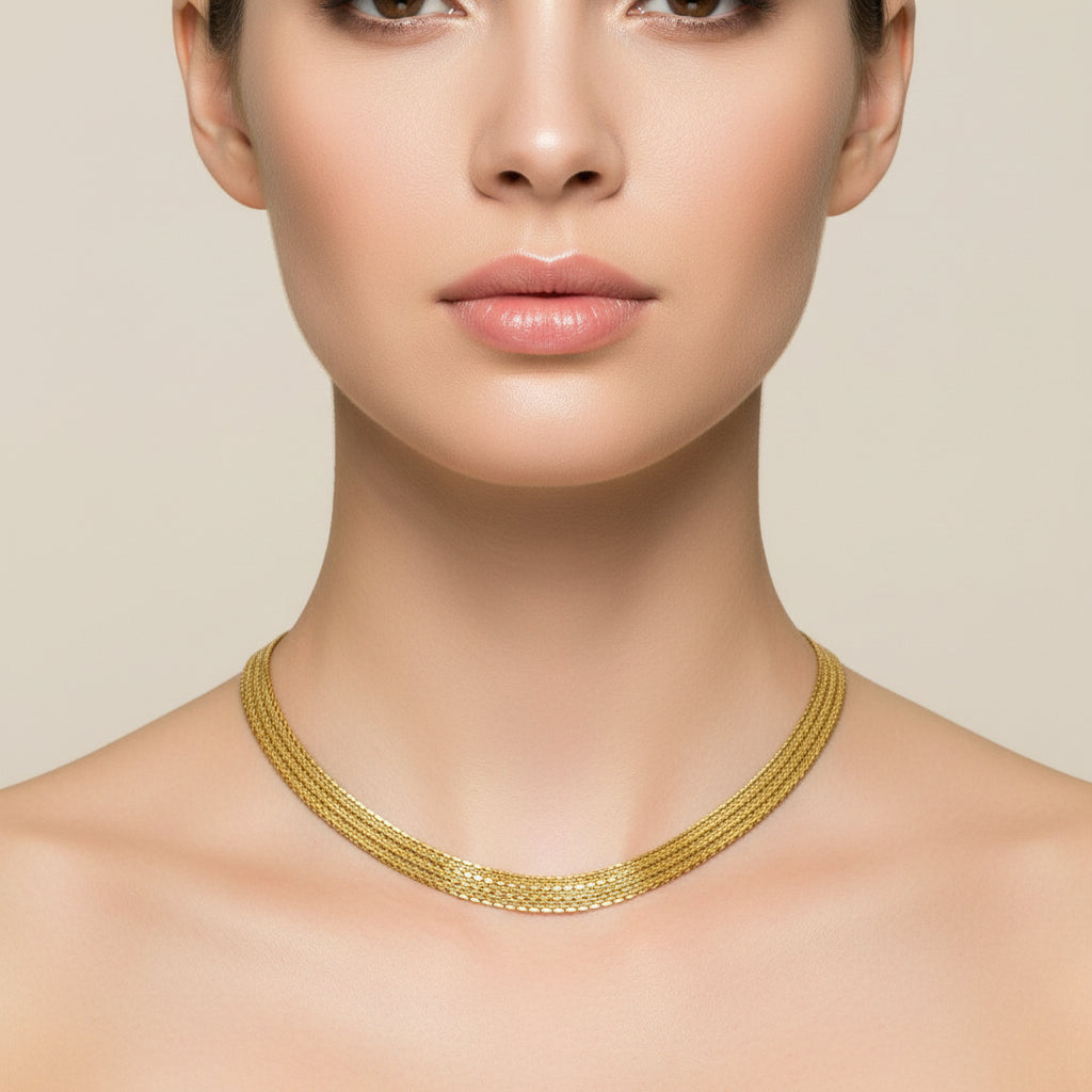 1940s Vintage Gold-tone Mesh Metal Fashion Necklace 17"