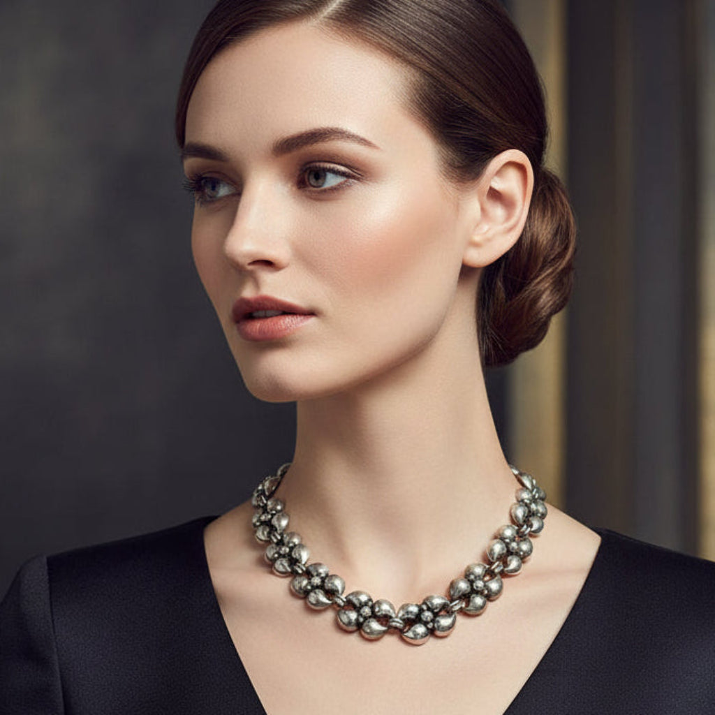 1950 Vintage Silver Modernist Industria Argentina Choker Necklace USI.