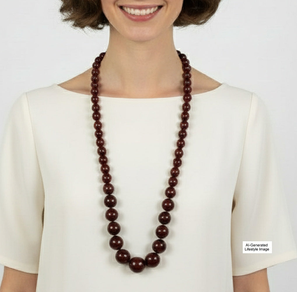 1920s Antique Cherry Amber Graduated Bead Necklace 33"